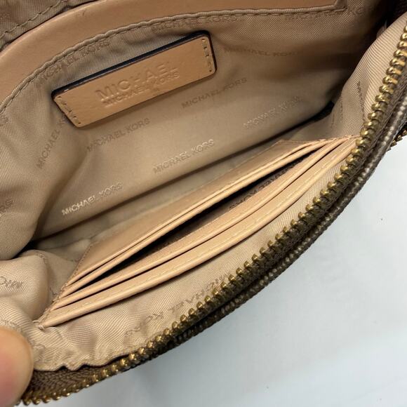 Michael Kors Brown Logo Small Leather Wristlet Shoulder Bag - Picture 6 of 9